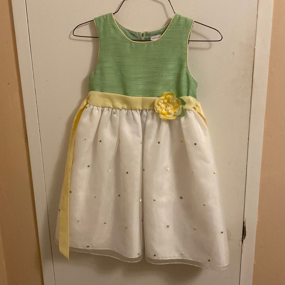 Green white yellow dress